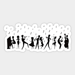 Jazz musicians playing their instruments and girls dancing Sticker